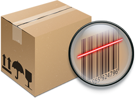 shipping box with a tracking code label